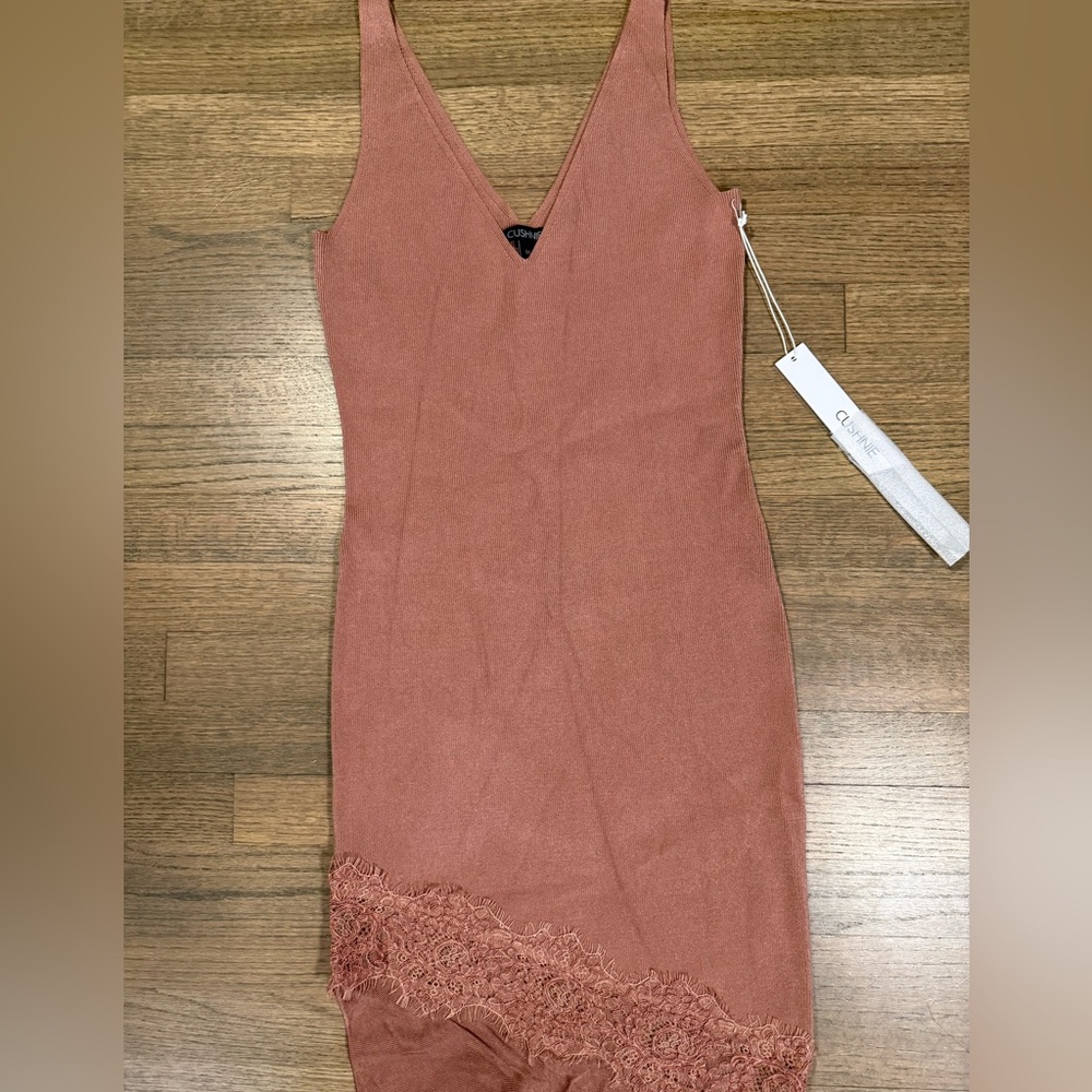 New Cushnie Sleeveless V Neck Knit Dress with Lace Detail-Size Medium-Rose Gold - Picture 7 of 16